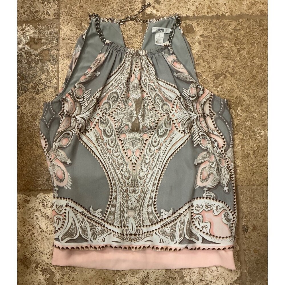 Cadies Womens Sleeveless Chain Halter Top With Paisley Print & Elastic Hem